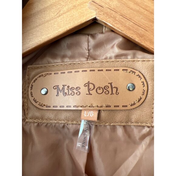 VTG Miss Posh Womens Size L Camel Vegan Faux Leather Zip Jacket Detachable Hood - Picture 4 of 13